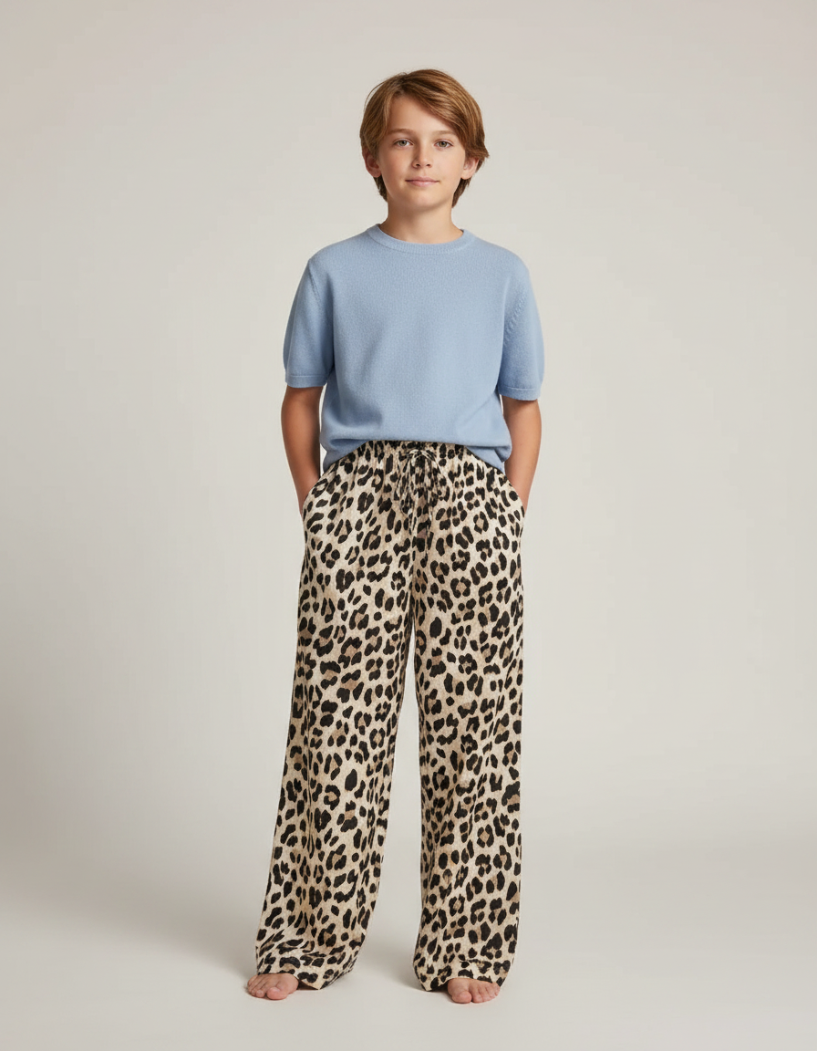 Pantalon Léopard Ample Imprimé Beige Fluide Enfant - Viscose