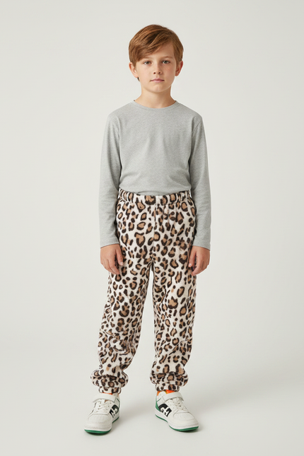 Pantalon Léopard Enfant Molletonné Chaud Imprimé
