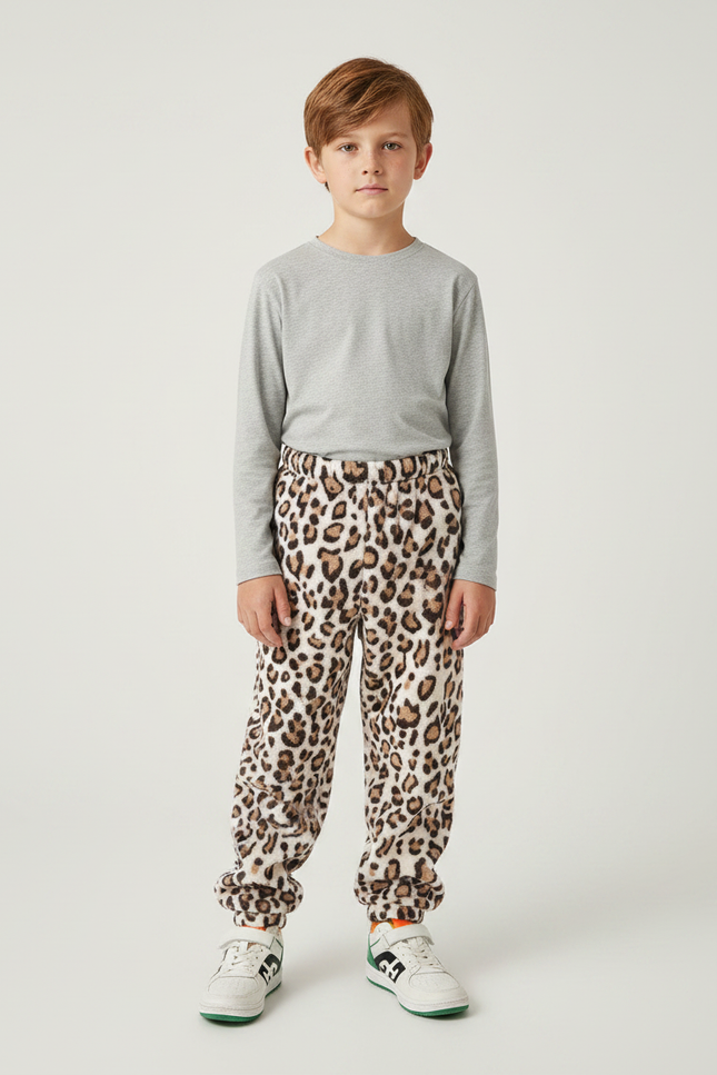Pantalon Léopard Enfant Molletonné Chaud Imprimé