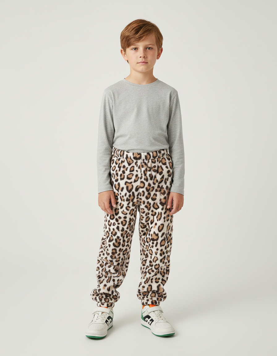 Pantalon Léopard Enfant Molletonné Chaud Imprimé