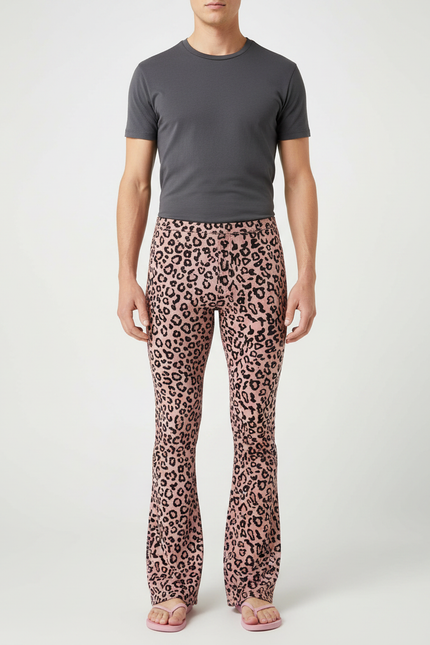 Pantalon Léopard Rose Flared Imprimé Animal Homme - Molleton