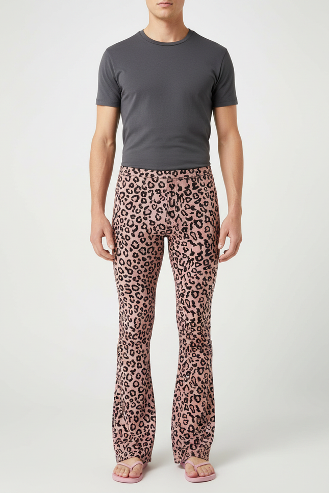 Pantalon Léopard Rose Flared Imprimé Animal Homme - Molleton