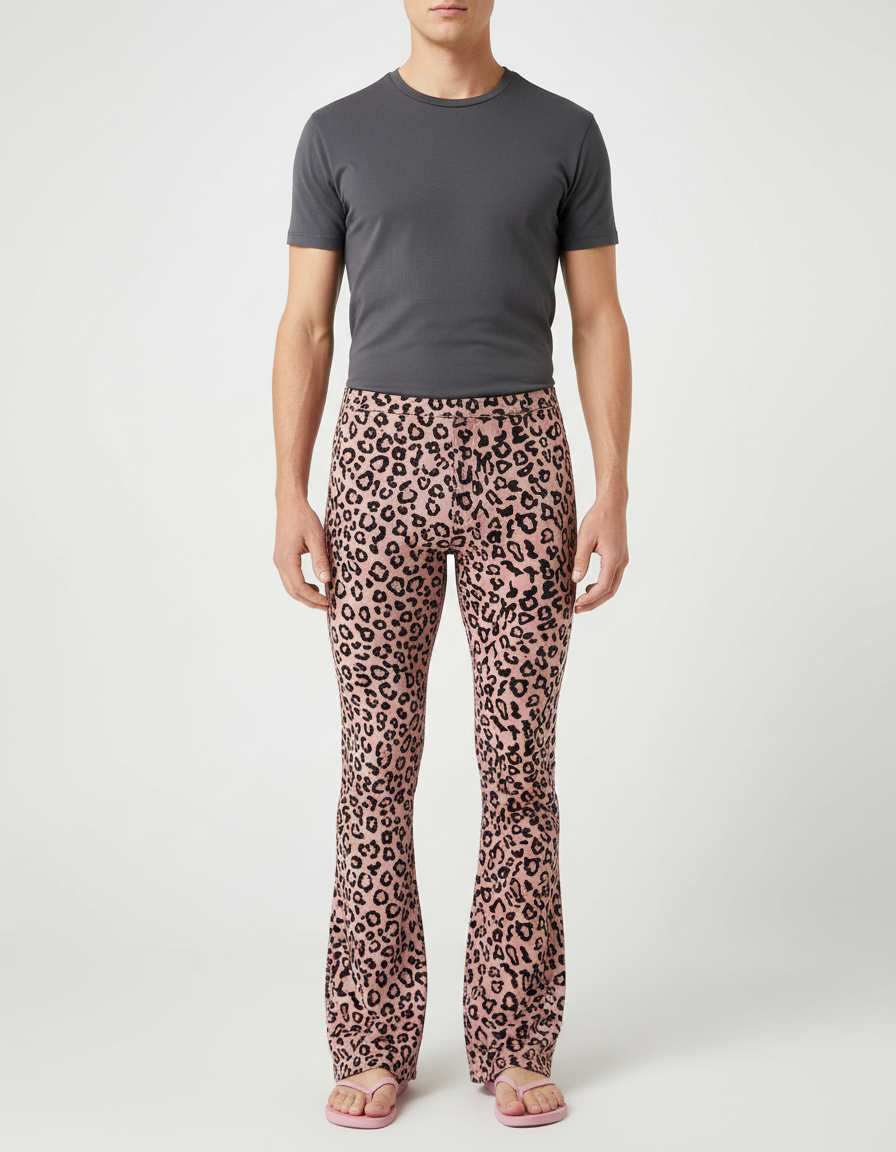 Pantalon Léopard Rose Flared Imprimé Animal Homme - Molleton
