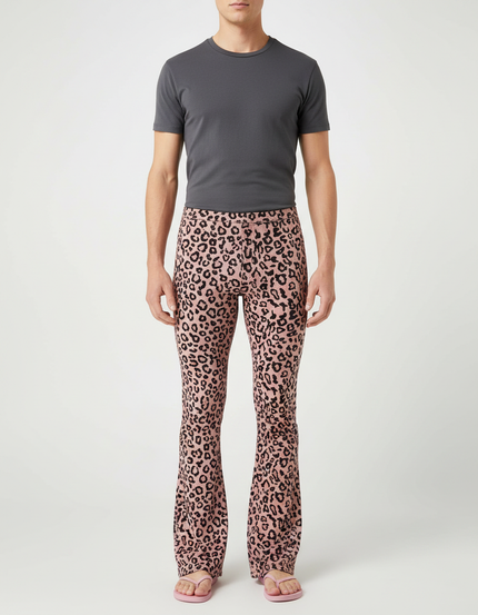 Pantalon Léopard Rose Flared Imprimé Animal Homme - Molleton