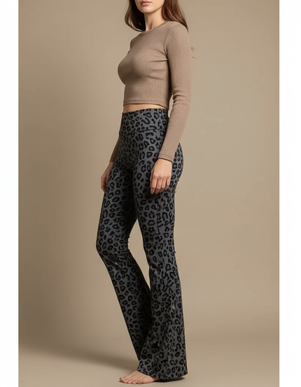 Pantalon Léopard Gris Évasé Imprimé Animal Confortable Femme - Molleton