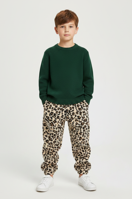 Pantalon Léopard Polaire Ample Marron Enfant - Molleton