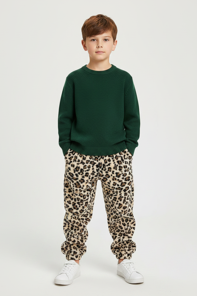 Pantalon Léopard Polaire Ample Marron Enfant - Molleton