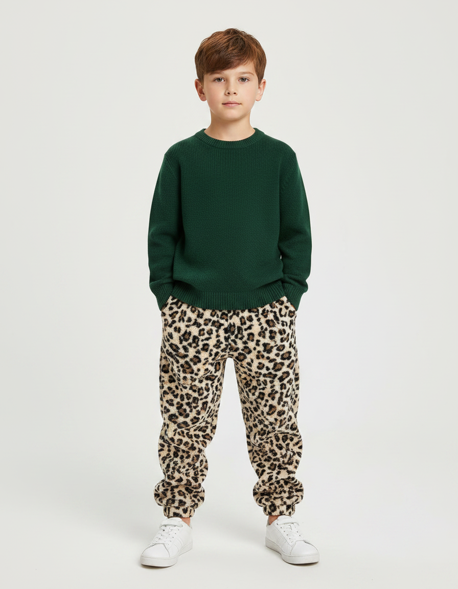 Pantalon Léopard Polaire Ample Marron Enfant - Molleton
