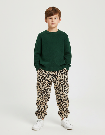Pantalon Léopard Polaire Ample Marron Enfant - Molleton