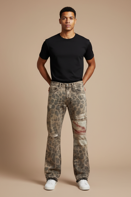 Pantalon Droit Leopard - Imprimé Jean