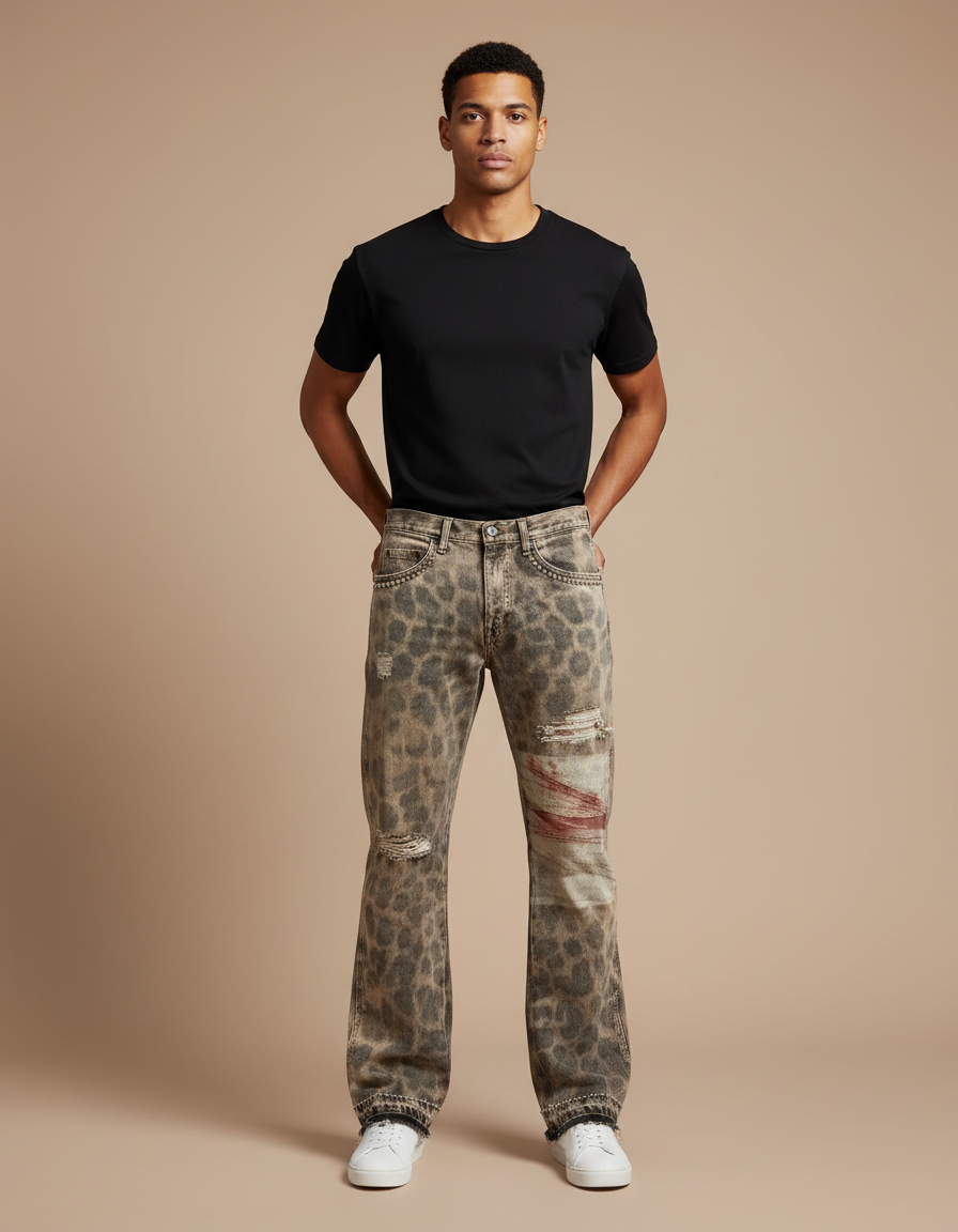 Pantalon Droit Leopard - Imprimé Jean