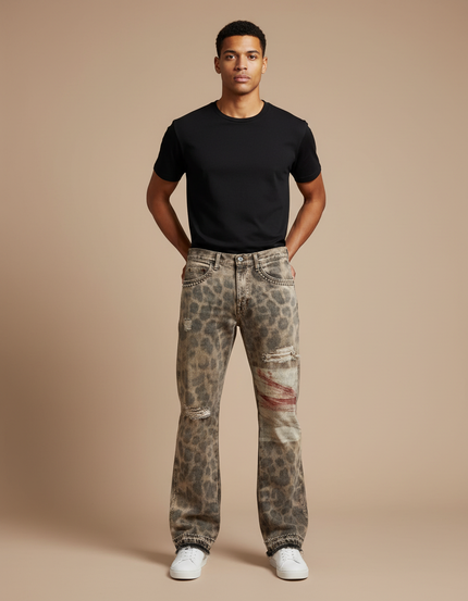 Pantalon Droit Leopard - Imprimé Jean