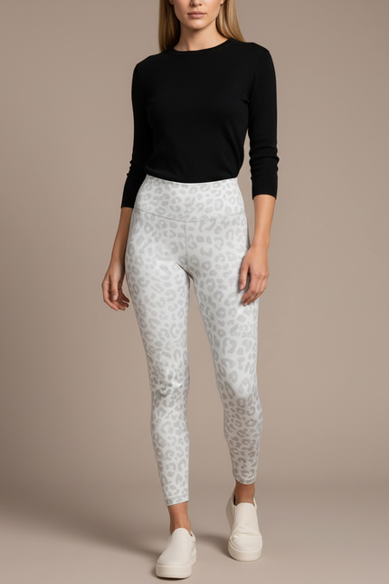 Pantalon Léopard Gris Blanc Moulant Sport Femme - Imprimé Polyester