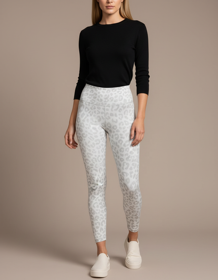 Pantalon Léopard Gris Blanc Moulant Sport Femme - Imprimé Polyester