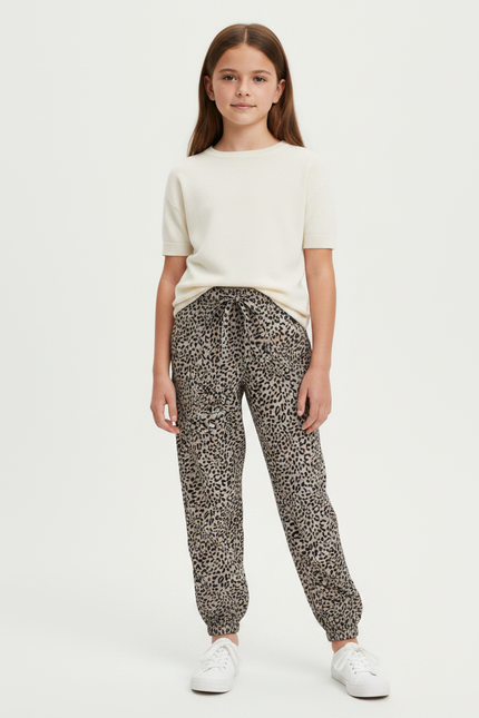 Pantalon Léopard Ample Imprimé Gris Décontracté Fille - Viscose