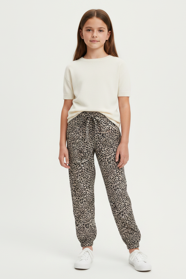 Pantalon Léopard Ample Imprimé Gris Décontracté Fille - Viscose