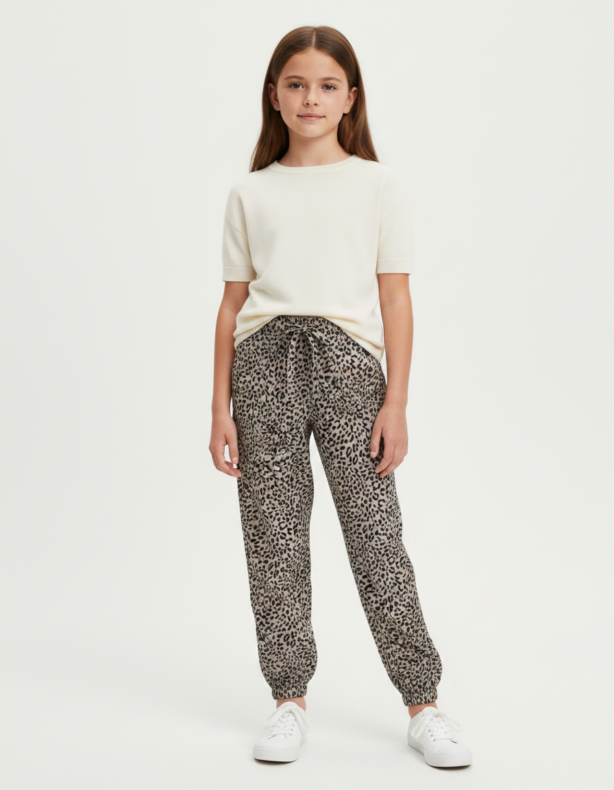 Pantalon Léopard Ample Imprimé Gris Décontracté Fille - Viscose