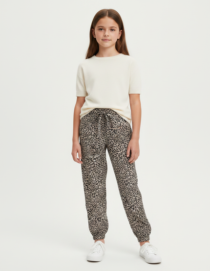 Pantalon Léopard Ample Imprimé Gris Décontracté Fille - Viscose