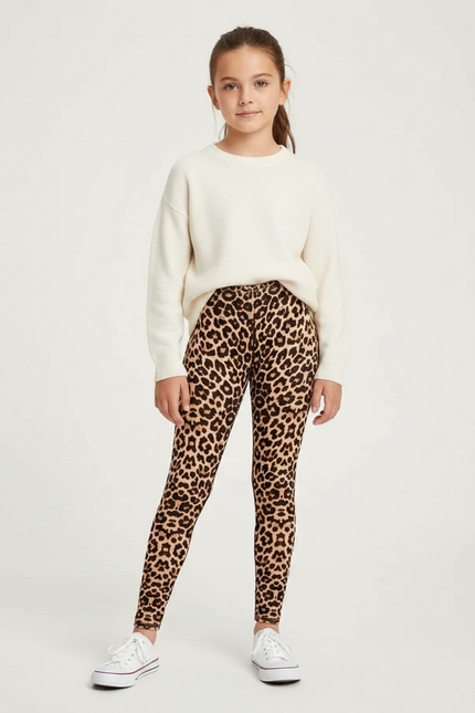 Pantalon Léopard Marron Imprimé Slim Confortable Fille - Polyester