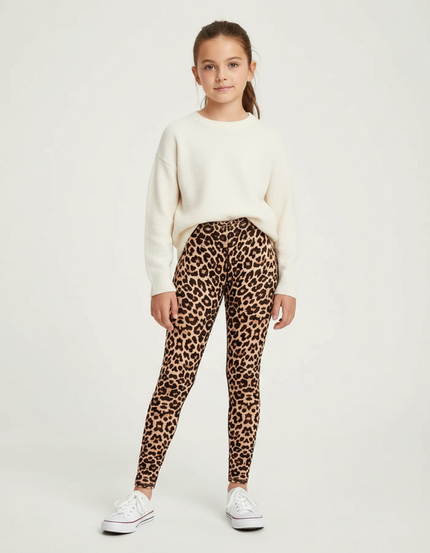 Pantalon Léopard Marron Imprimé Slim Confortable Fille - Polyester