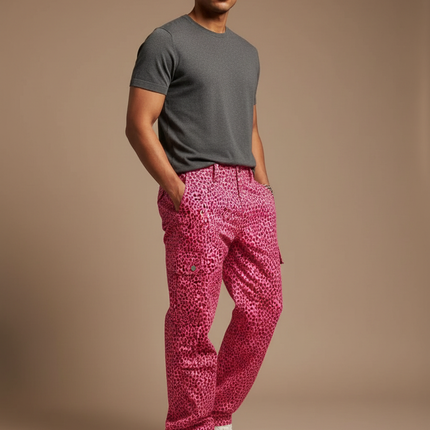 Pantalon Léopard Rose Cargo Ample Homme - Toile