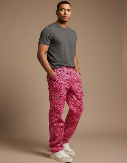 Pantalon Léopard Rose Cargo Ample Homme - Toile