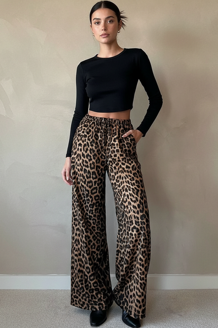 Pantalon Léopard Ample Imprimé Fluide Confortable Femme - Viscose
