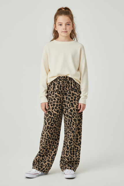 Pantalon Léopard Ample Imprimé Fille Décontracté - Molleton