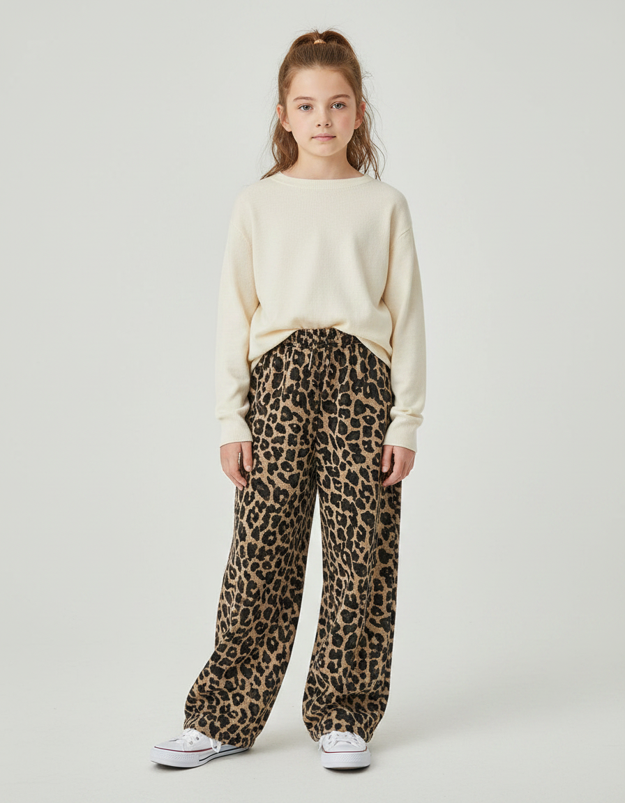 Pantalon Léopard Ample Imprimé Fille Décontracté - Molleton