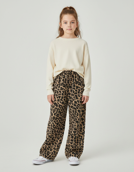 Pantalon Léopard Ample Imprimé Fille Décontracté - Molleton