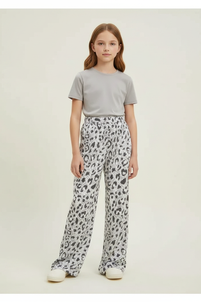 Pantalon Léopard Gris Ample Décontracté Fluide - Viscose