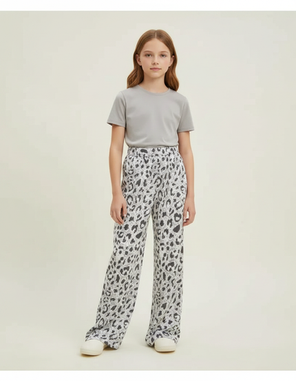 Pantalon Léopard Gris Ample Décontracté Fluide - Viscose