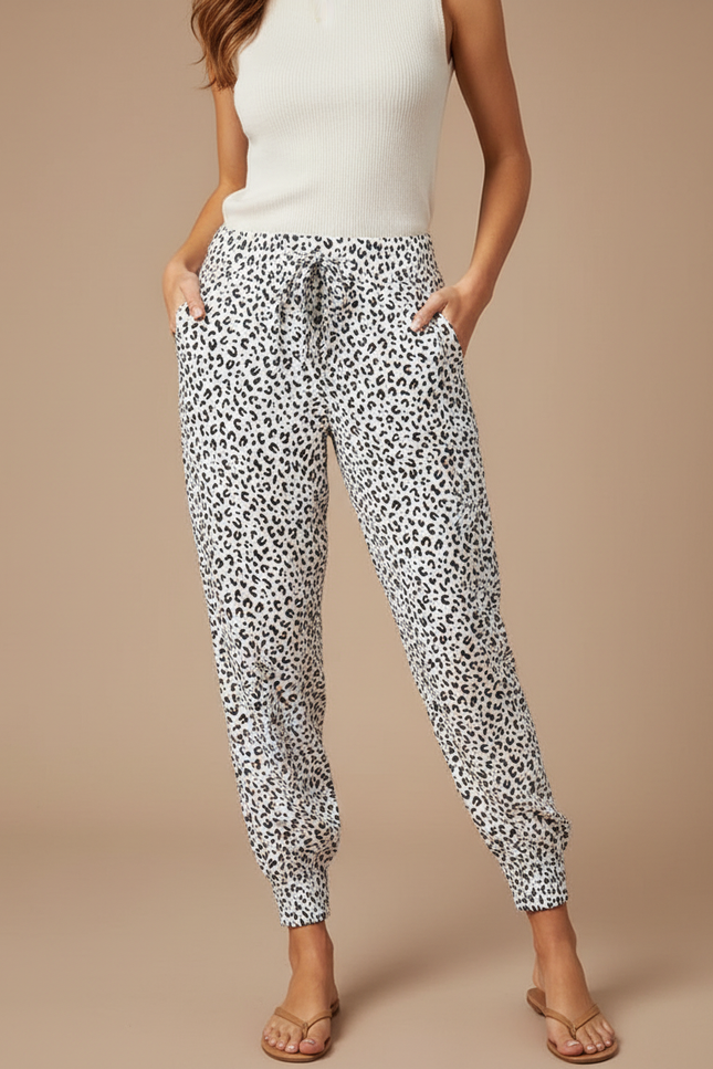 Pantalon Leopard Noir Et Blanc - Imprimé Viscose