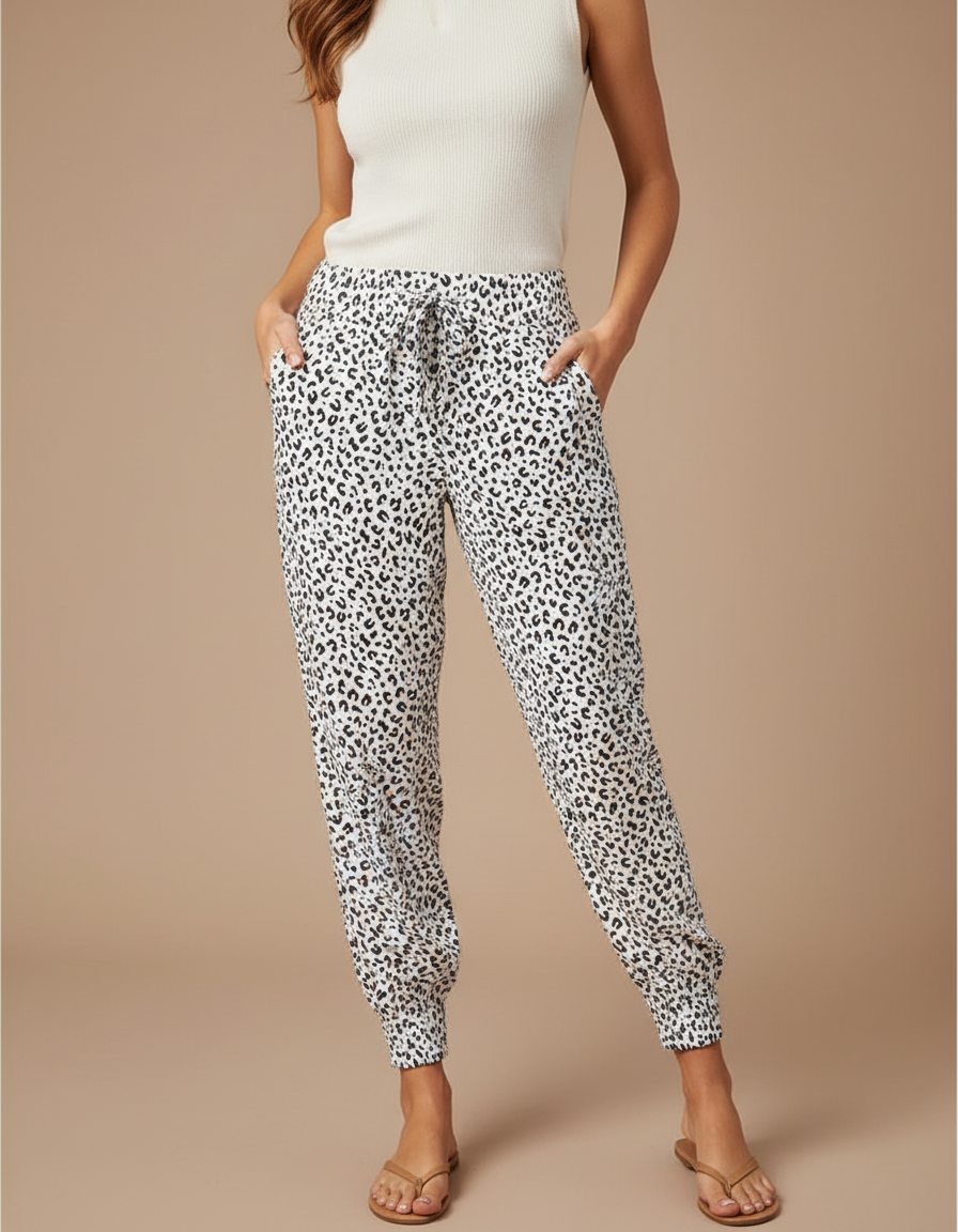Pantalon Leopard Noir Et Blanc - Imprimé Viscose