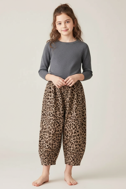 Pantalon Léopard Ample Imprimé Marron Enfant - Coton