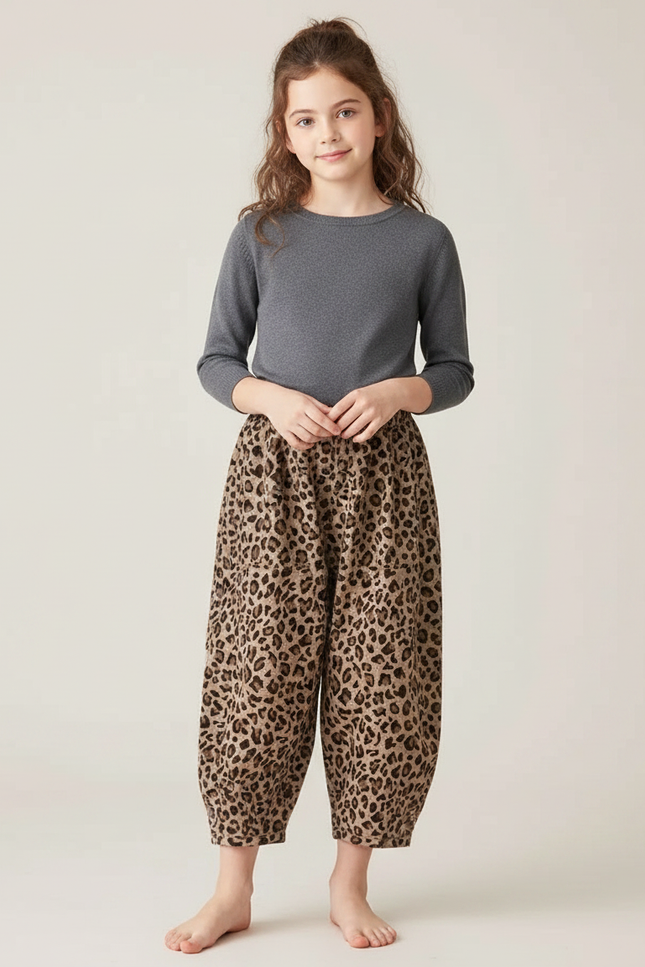 Pantalon Léopard Ample Imprimé Marron Enfant - Coton