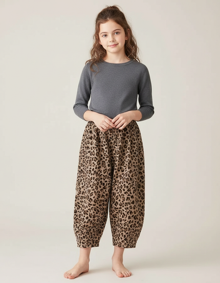 Pantalon Léopard Ample Imprimé Marron Enfant - Coton