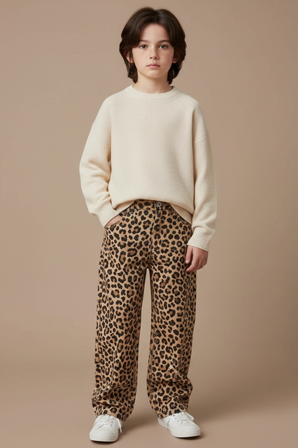 Pantalon Léopard Ample Vintage Denim Enfant - Imprimé Jean