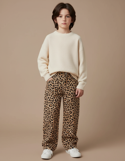 Pantalon Léopard Ample Vintage Denim Enfant - Imprimé Jean