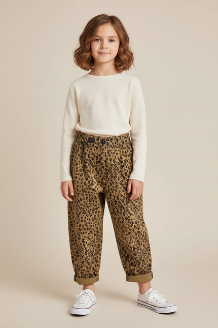 Pantalon Léopard Marron Ample Coton Enfant