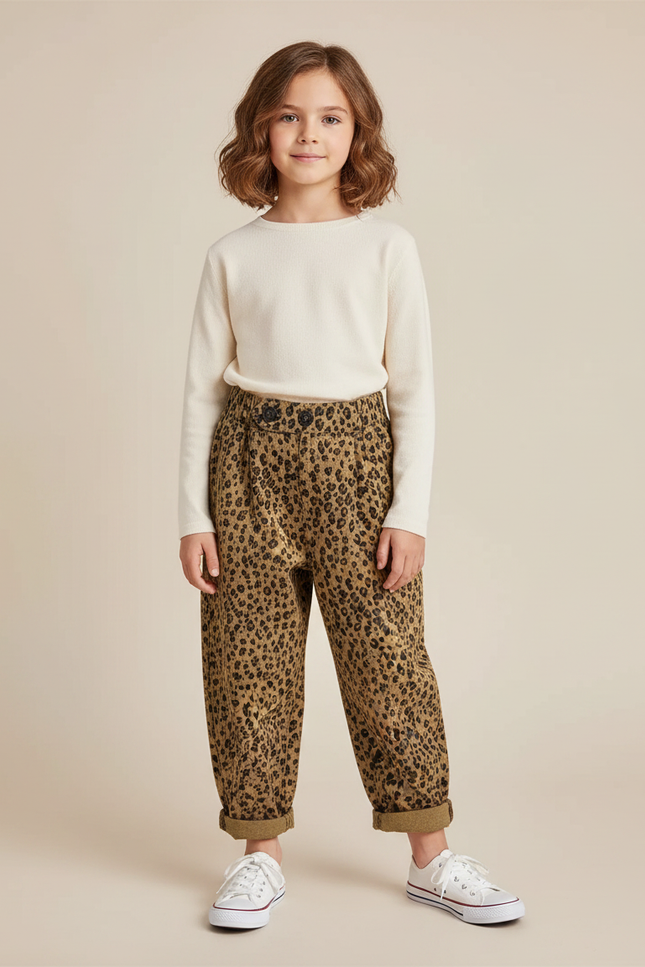 Pantalon Léopard Marron Ample Coton Enfant