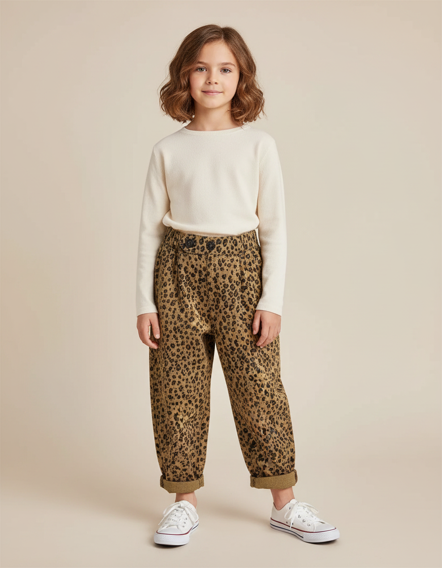 Pantalon Léopard Marron Ample Coton Enfant
