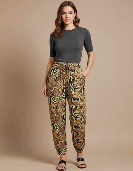 Pantalon Léopard Fluide Ample Imprimé Animal Casual - Viscose