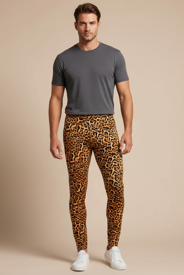 Pantalon Léopard Homme Imprimé Slim Fit Élastique Confortable - Polyester