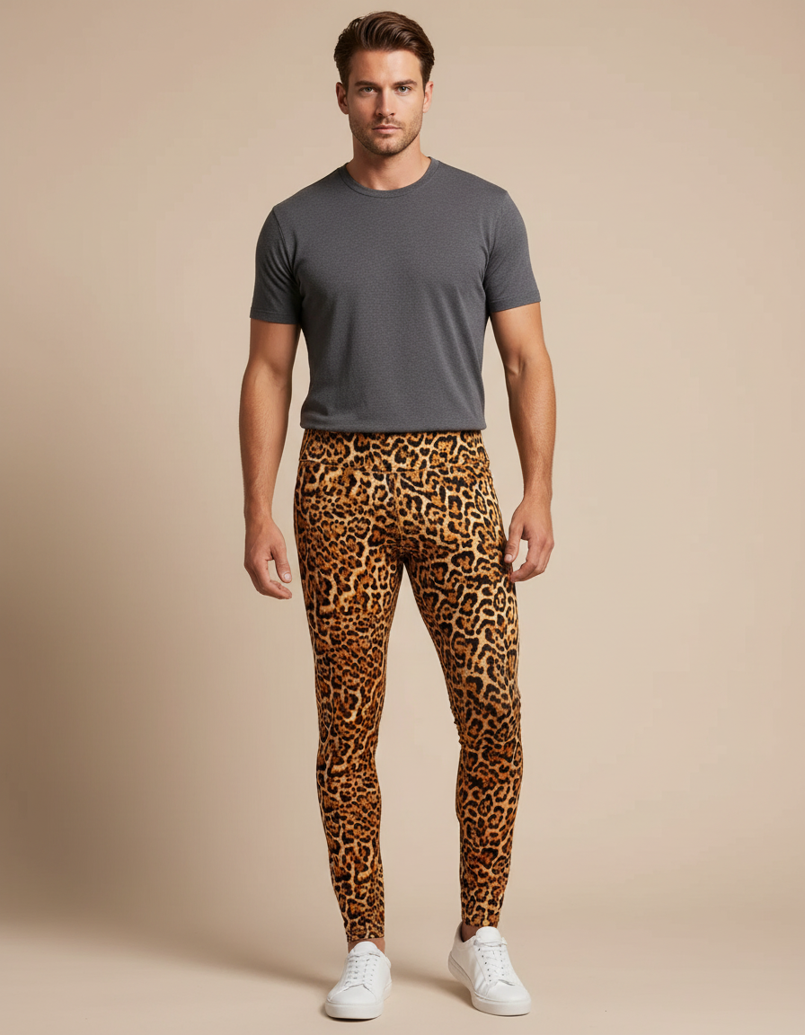 Pantalon Léopard Homme Imprimé Slim Fit Élastique Confortable - Polyester