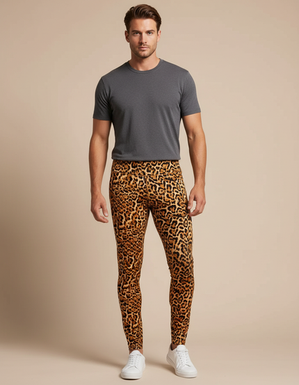 Pantalon Léopard Homme Imprimé Slim Fit Élastique Confortable - Polyester
