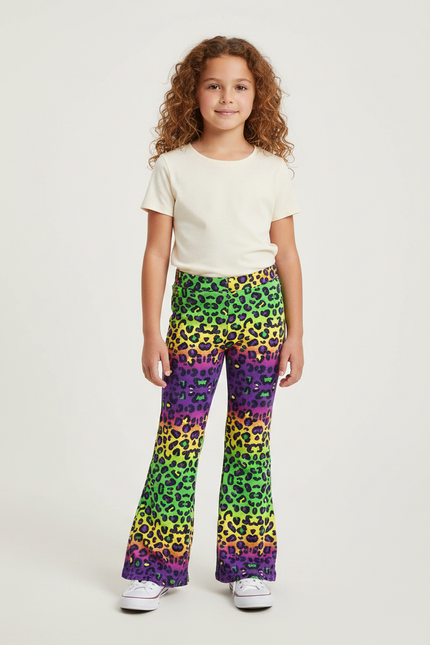 Pantalon Léopard Évasé Multicolore Imprimé Fille - Polyester