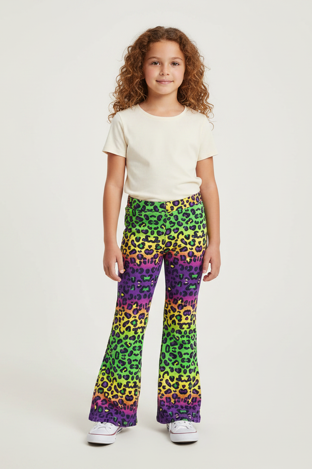 Pantalon Léopard Évasé Multicolore Imprimé Fille - Polyester
