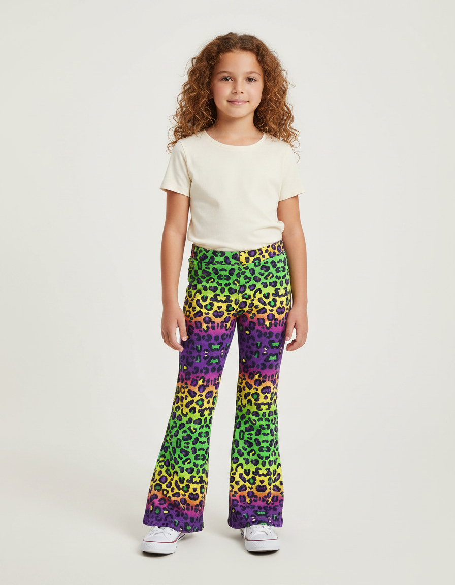 Pantalon Léopard Évasé Multicolore Imprimé Fille - Polyester