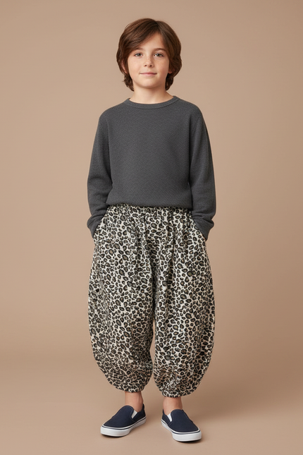 Pantalon Léopard Ample Imprimé Enfant Côtelé - Cordé